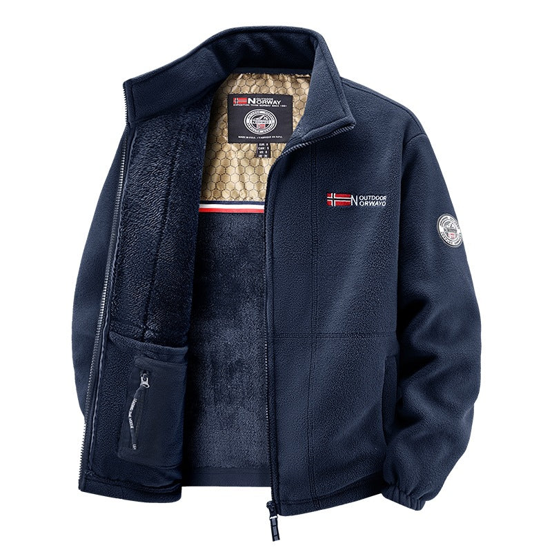 Men's fleece jacket with teddy inner lining, high stand collar and zip pockets Chichicherry