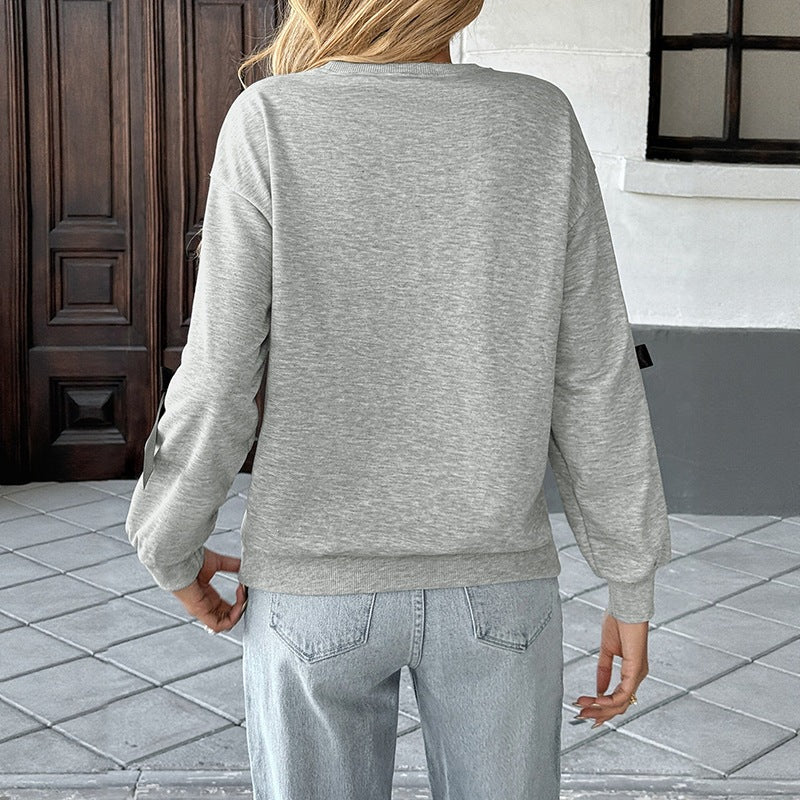 Women's Oversize Sweatshirt with Satin Bows and Ribbed Hem Chichicherry