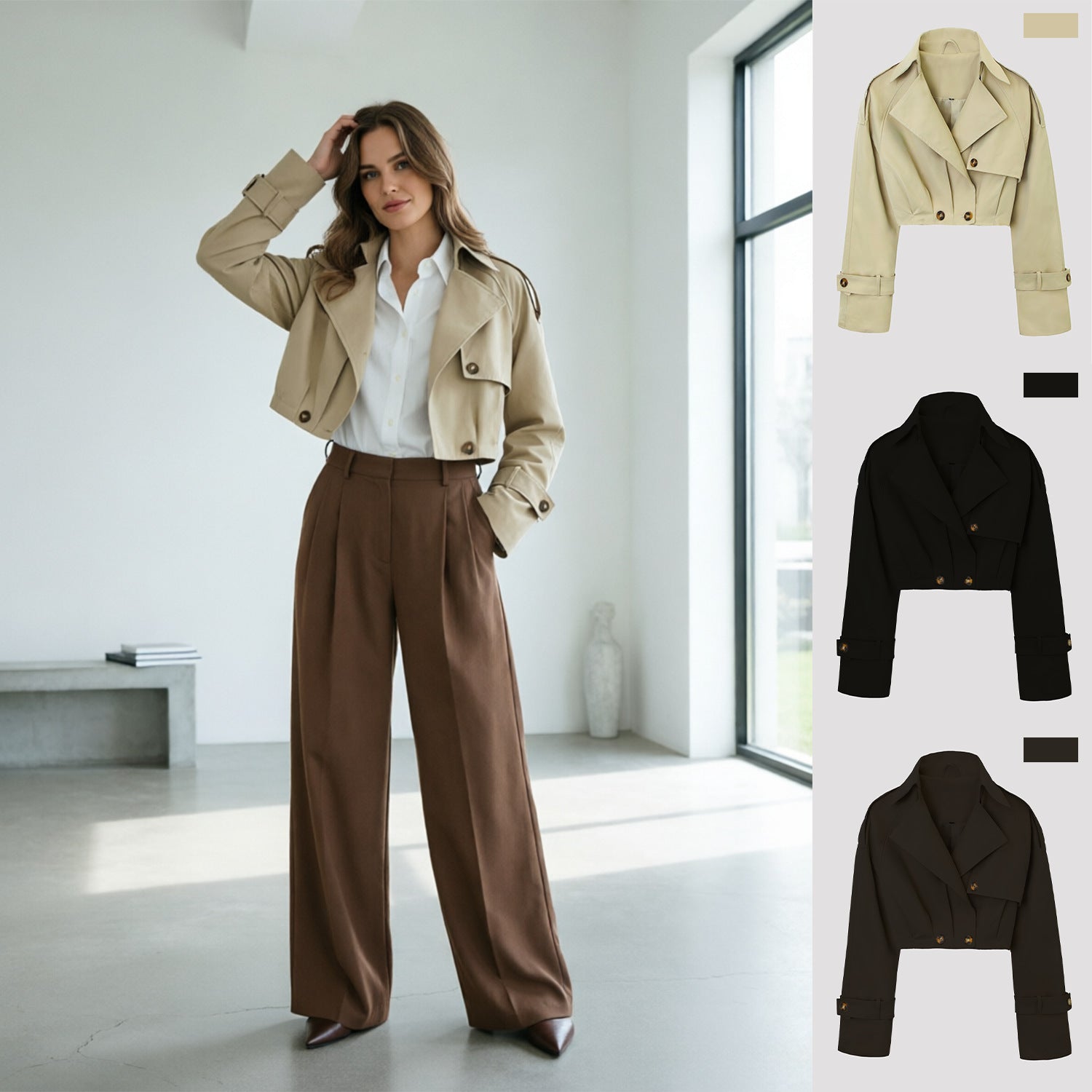 Women's short jacket in trench coat style with wide lapels Chichicherry