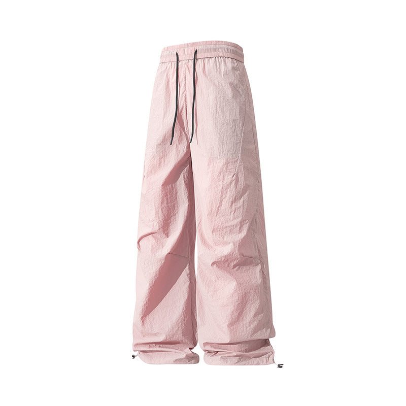 Unisex Wide Technical Nylon Pants with Drawstring and Adjustable Hem Chichicherry