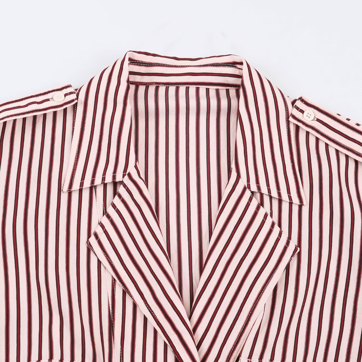 Women's Striped Cropped Blouson Jacket with Epaulettes, Patch Pockets and Elastic Hem