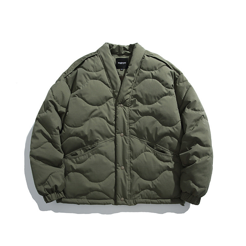 Unisex Oversized Padded Jacket with V-Neck, Snap Button Closure and Padded Insulation Chichicherry
