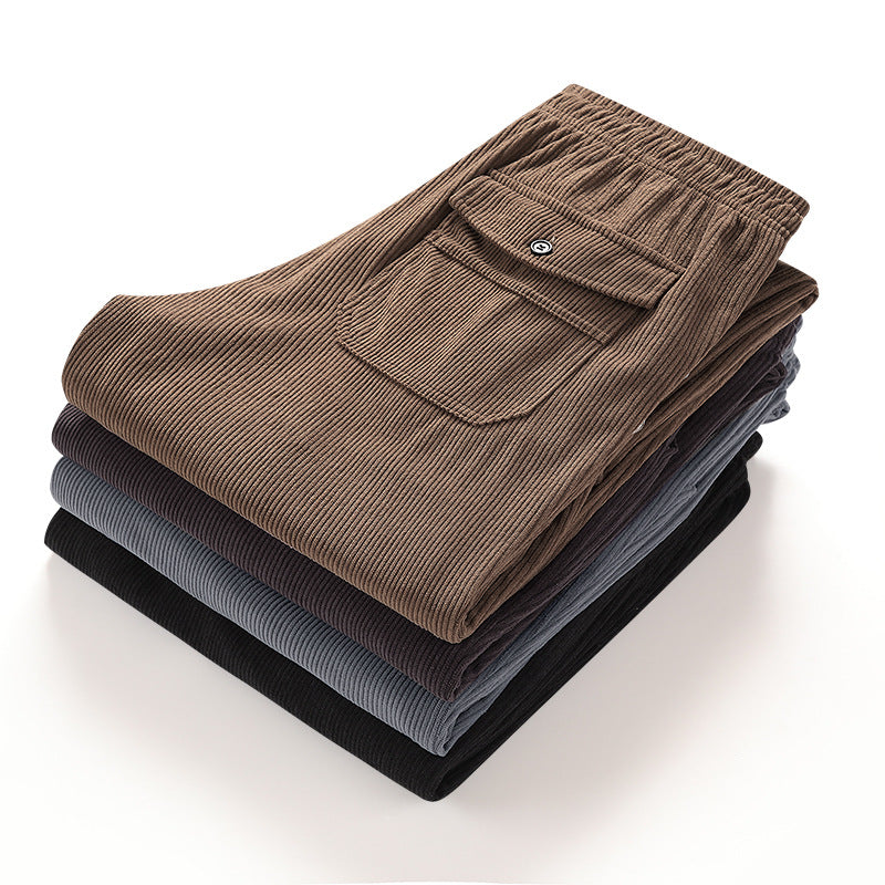 Men Straight-Leg Ribbed Structure Lounge Pants with Elastic Waistband and Flap Pocket Chichicherry