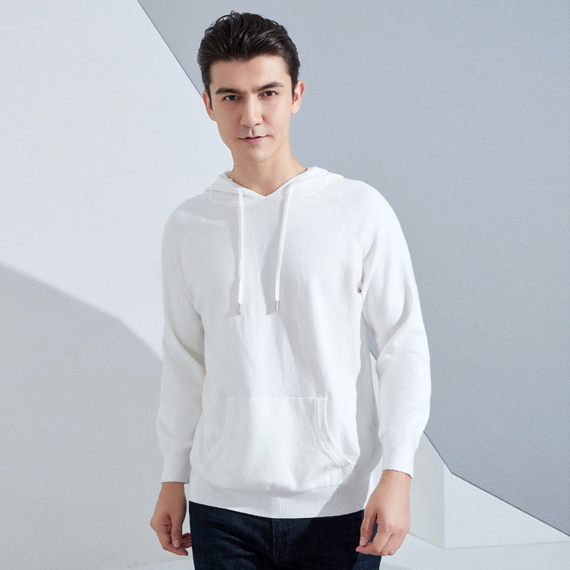 Men's Lightweight Hooded Fine Knit Sweater with Kangaroo Pocket and Raglan Sleeves Chichicherry