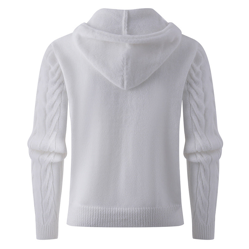 Men's Structured Cable Knit Hoodie with Button Placket Chichicherry