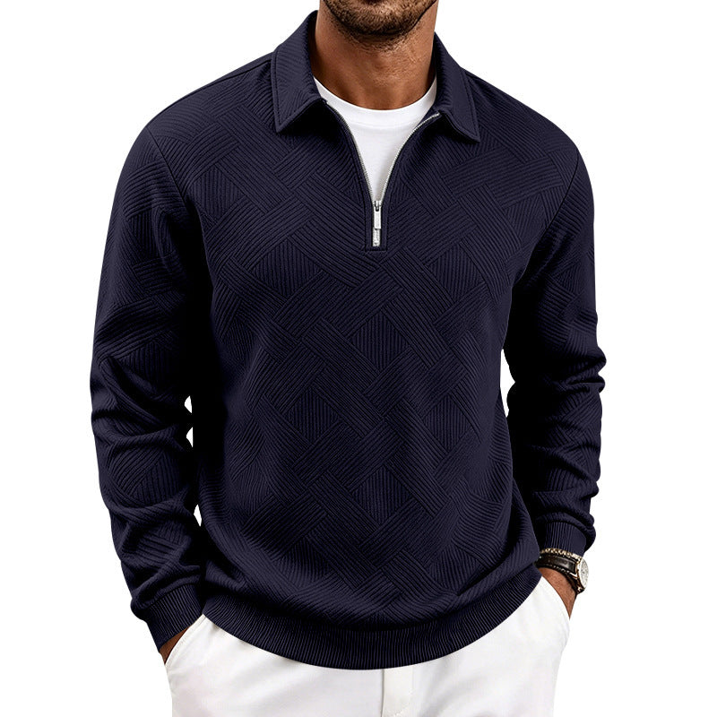 Men's half-zip pullover with geometric waffle structure Chichicherry
