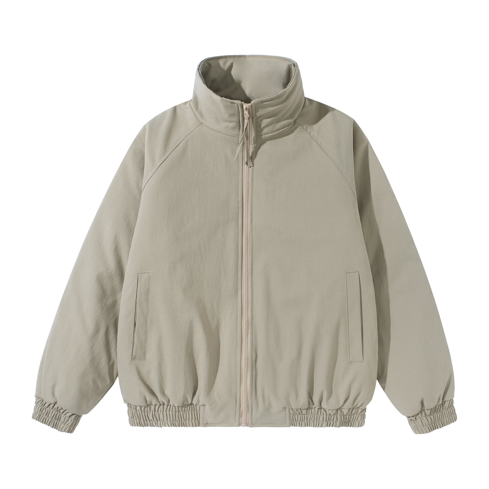 Unisex Short Cut Boxy Stand Collar Blouson with Elastic Hem and Concealed Side Pockets Chichicherry