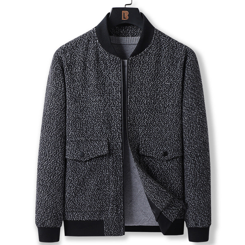 Men's Structured Bomber Jacket with Quilted Lining and Flap Pockets Chichicherry