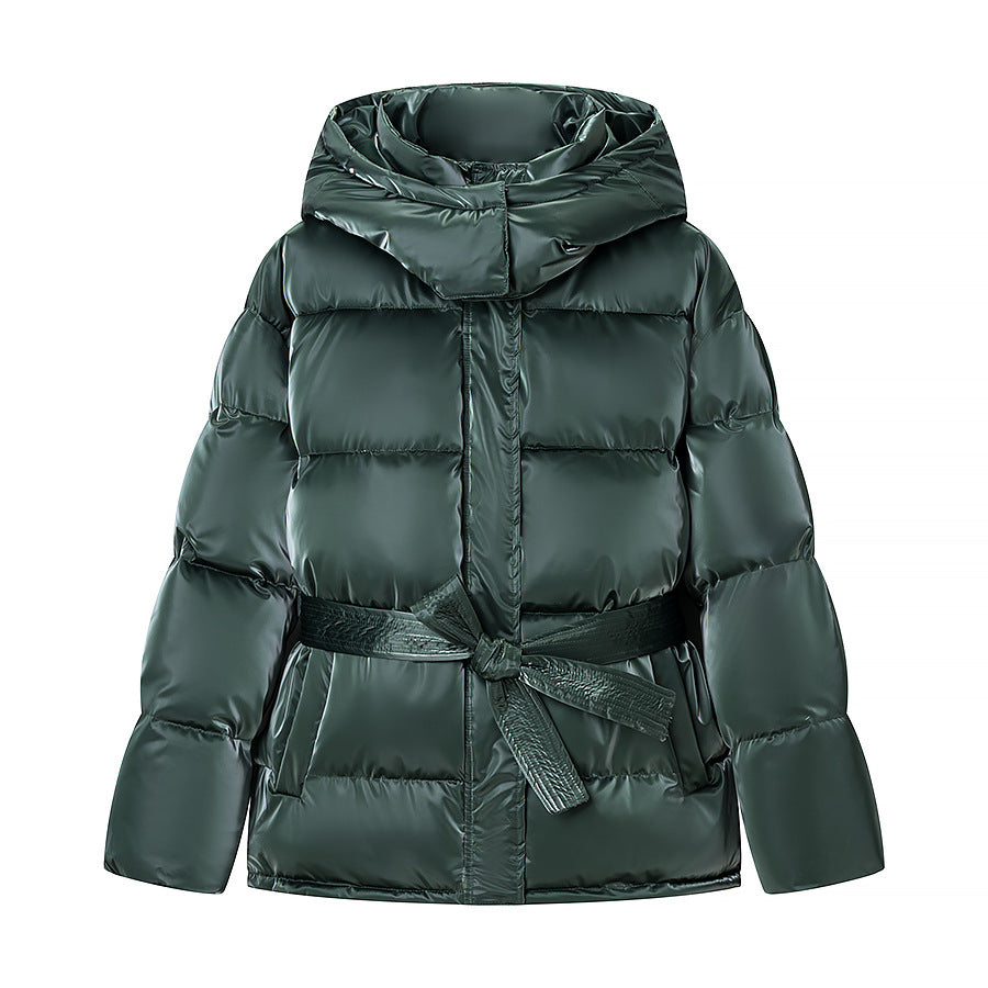 Women's padded hooded quilted jacket with waist belt Chichicherry