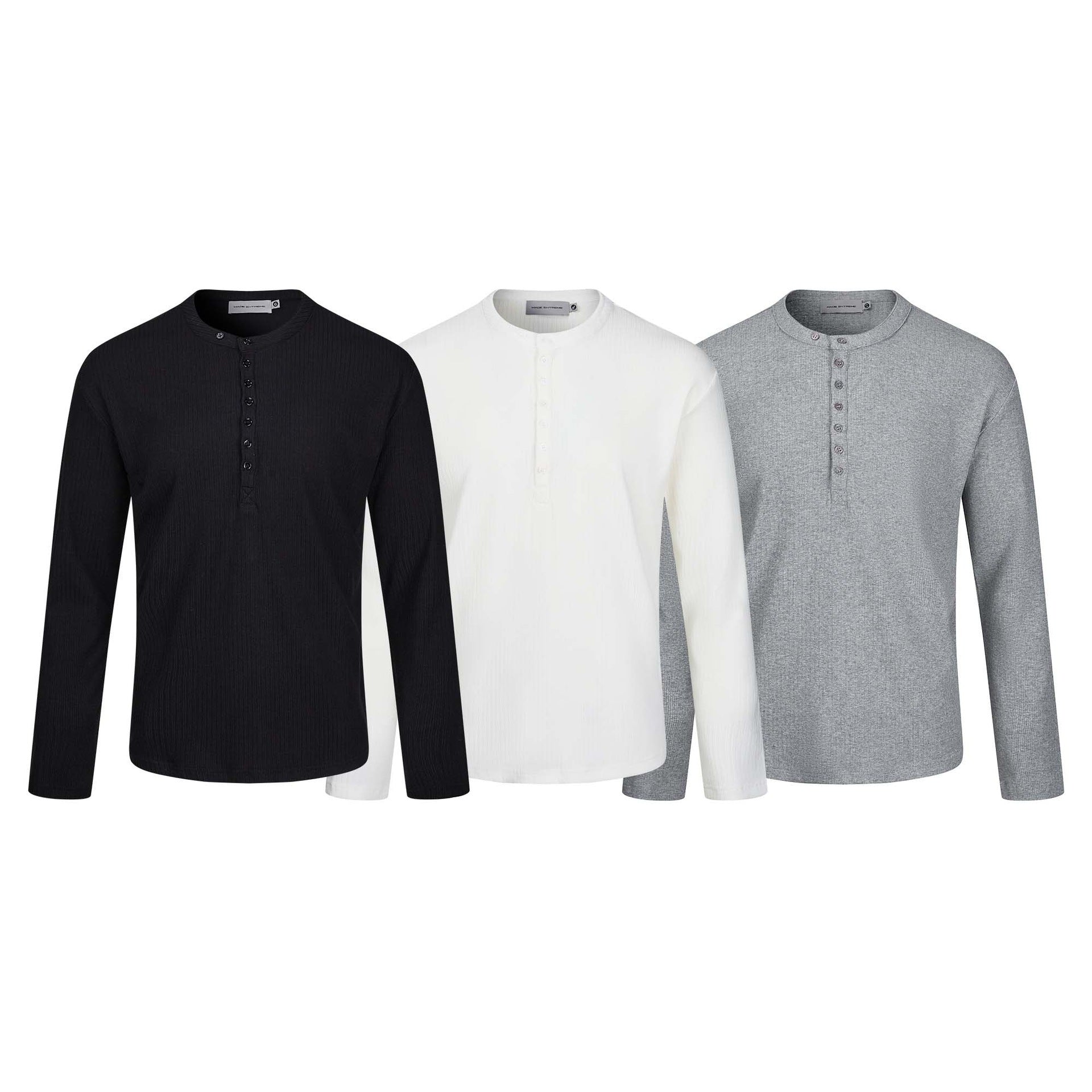 Men's Thermal Waffle Shirt with Henley Button Placket Chichicherry