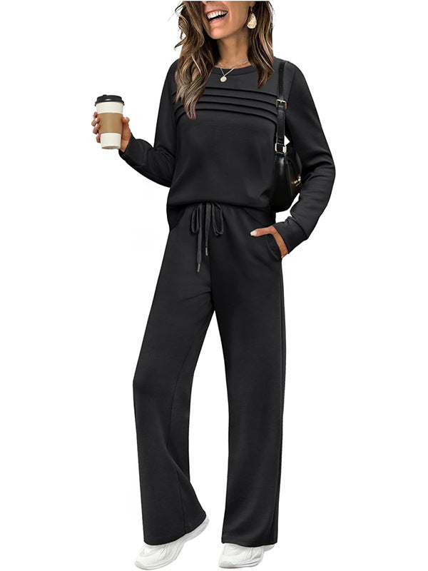 Women's Casual Lounge Set with Piping Sweatshirt and Loose Drawstring Jogging Pants Chichicherry