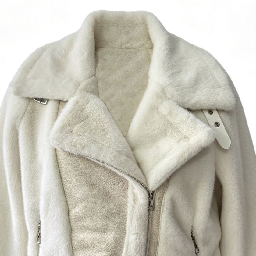 Women's Short Jacket in Aviator Style with Faux Fur Lining and Buckle Sleeves Chichicherry