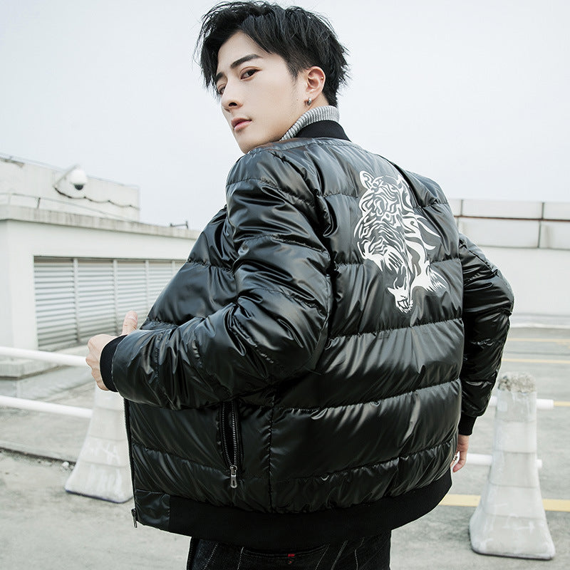 Men's quilted shiny thermo bomber jacket with light insulation and ribbed cuffs Chichicherry