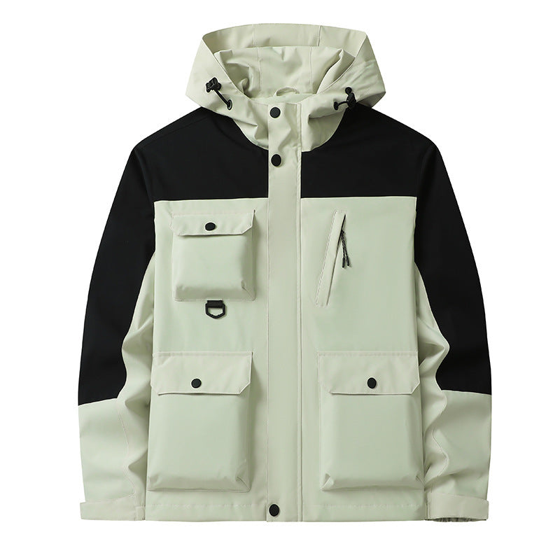 Men's Technical Utility Field Jacket with Hood, Multiple Pockets and Wind-Resistant Shell Chichicherry