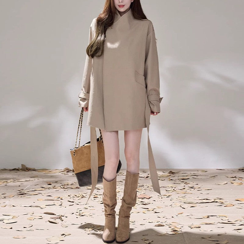 Women Short Wrap Coat Dress with Waist Belt and Casual A-Line Chichicherry