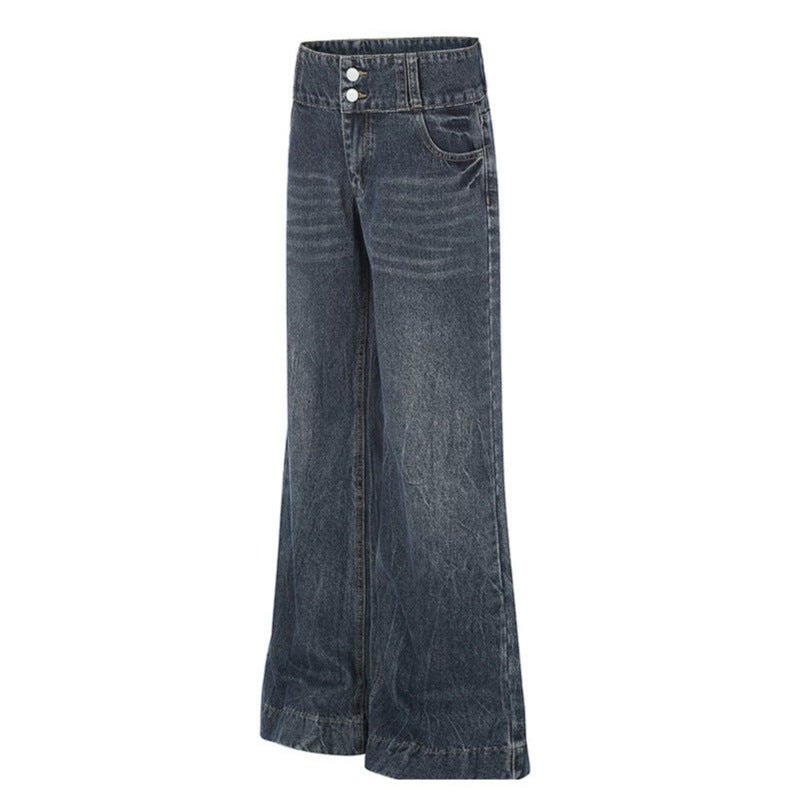 Women High-Waist Wide Palazzo Jeans with Double Button and Flared Leg Chichicherry