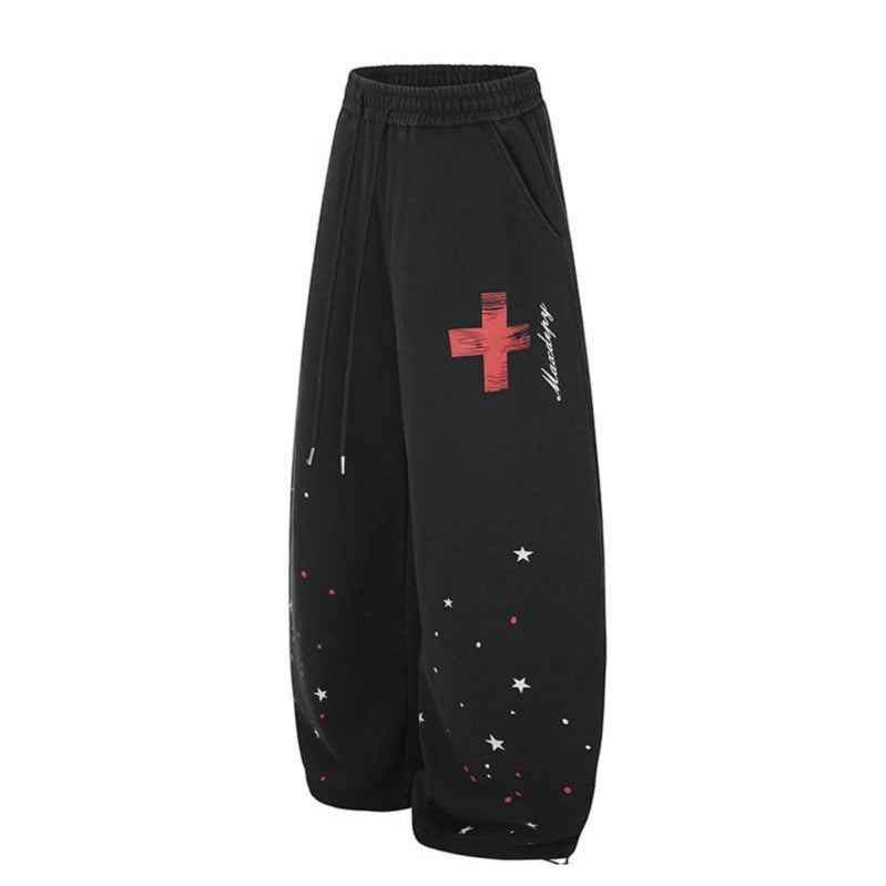 Women's Extra Wide Palazzo Sweatpants with Drawstring Waist, Star Print & Adjustable Balloon Hem Chichicherry