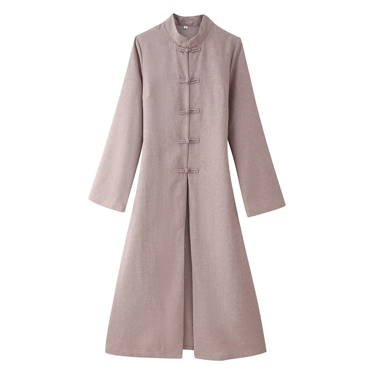 Women's Two-Piece Set: Long Coat with Mandarin Collar and A-Line Maxi Skirt Chichicherry