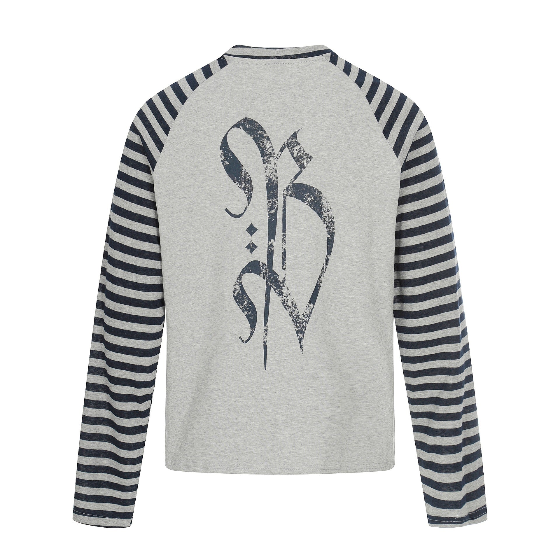 Men's Long Sleeve Raglan Shirt with Striped Sleeves and Vintage Print Chichicherry
