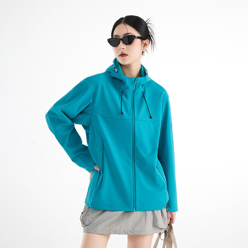 Women's Breathable Softshell Rain Jacket with Hood, Windproof and Minimalist Tech Look Chichicherry