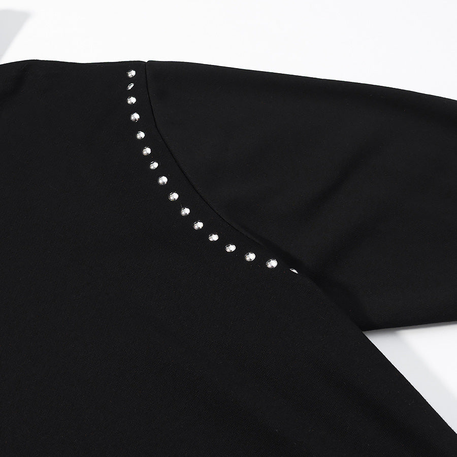 Women's Oversized Hoodie with Studded Detailing and Ribbed Hem Chichicherry