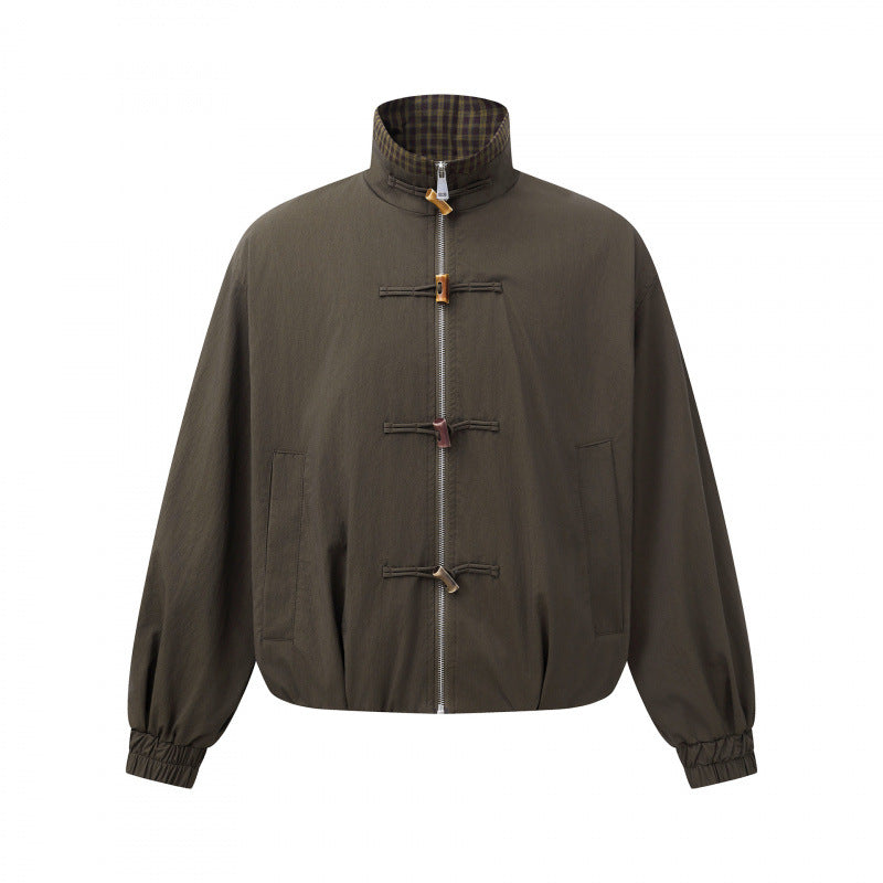 Men's short jacket with stand-up collar and decorative toggle fastenings Chichicherry