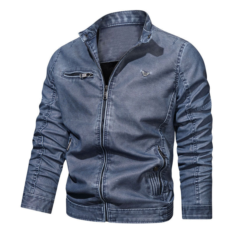 Men's denim bomber jacket in vintage look with zipper and sleeve padding Chichicherry