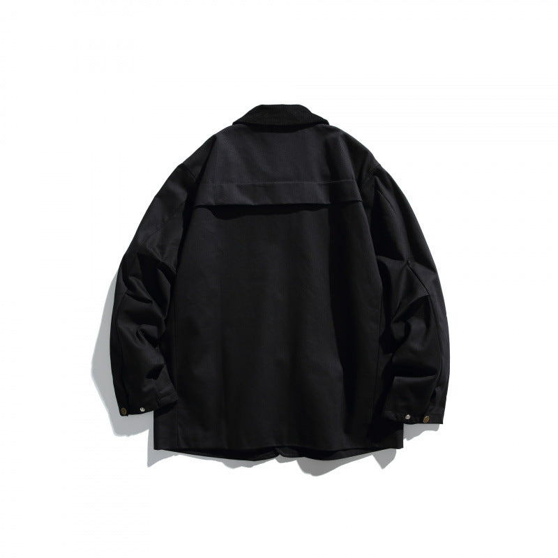 Men's Canvas Chore Jacket with Cord Collar and Snap Front Chichicherry