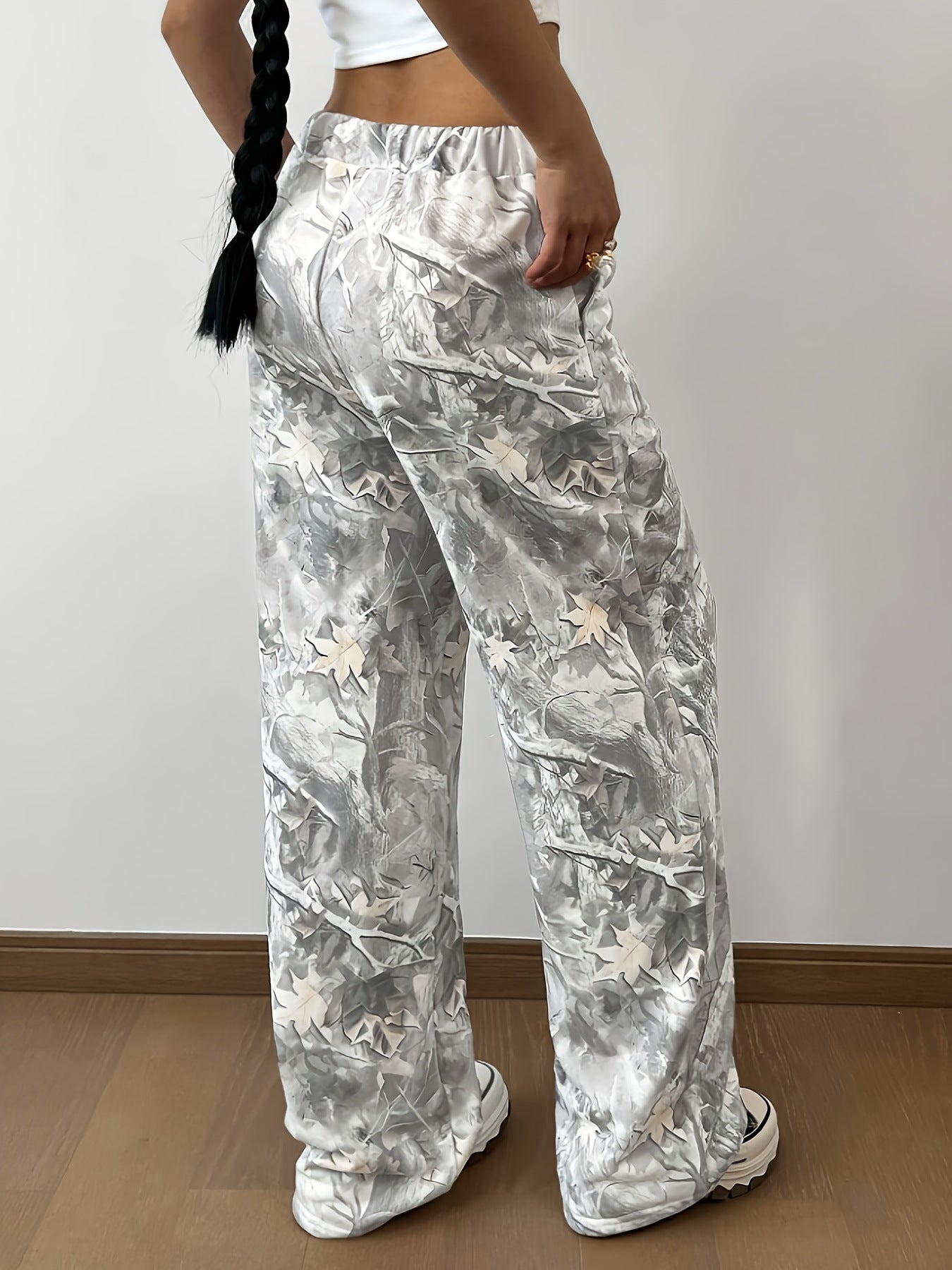 Women's Wide Satin Lounge Pants with Elastic Waistband and Side Pockets Chichicherry