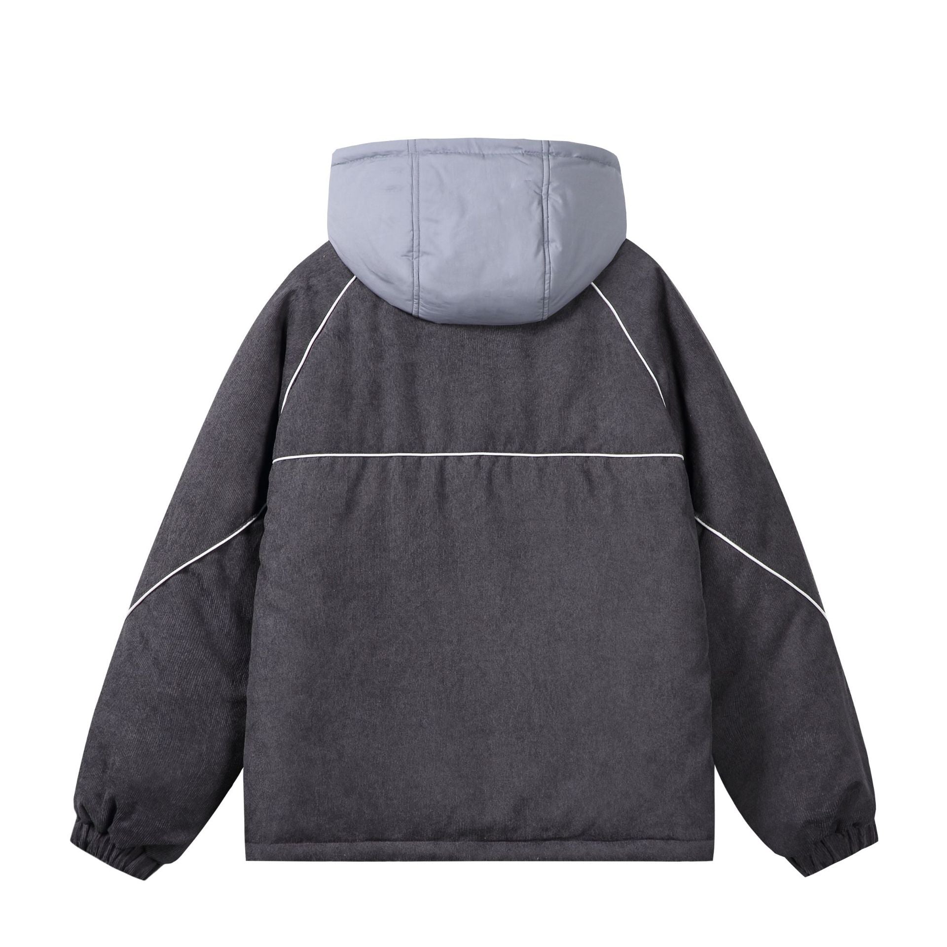 Unisex Quilted Cord Field Jacket with Hood and Large Utility Pockets Chichicherry