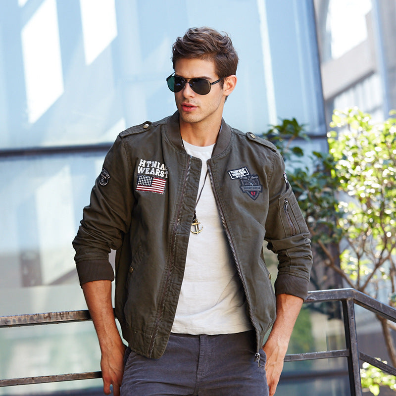 Men's lightweight bomber jacket in aviation utility style with shoulder epaulettes and sleeve pocket Chichicherry