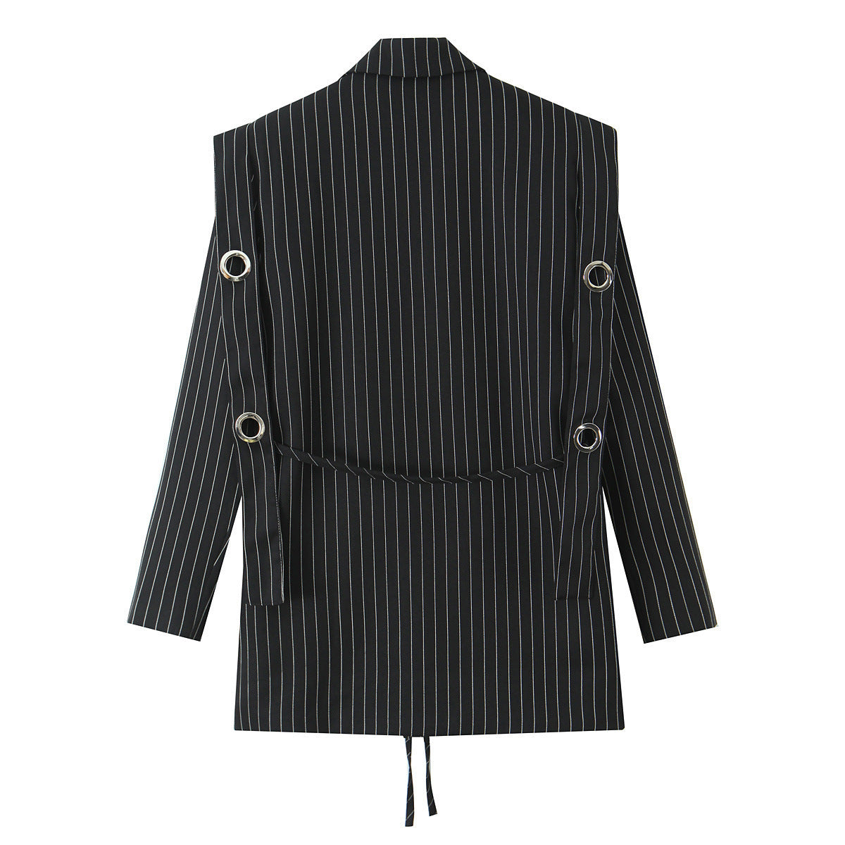 Women pinstripe blazer with eyelet application and drawstring Chichicherry