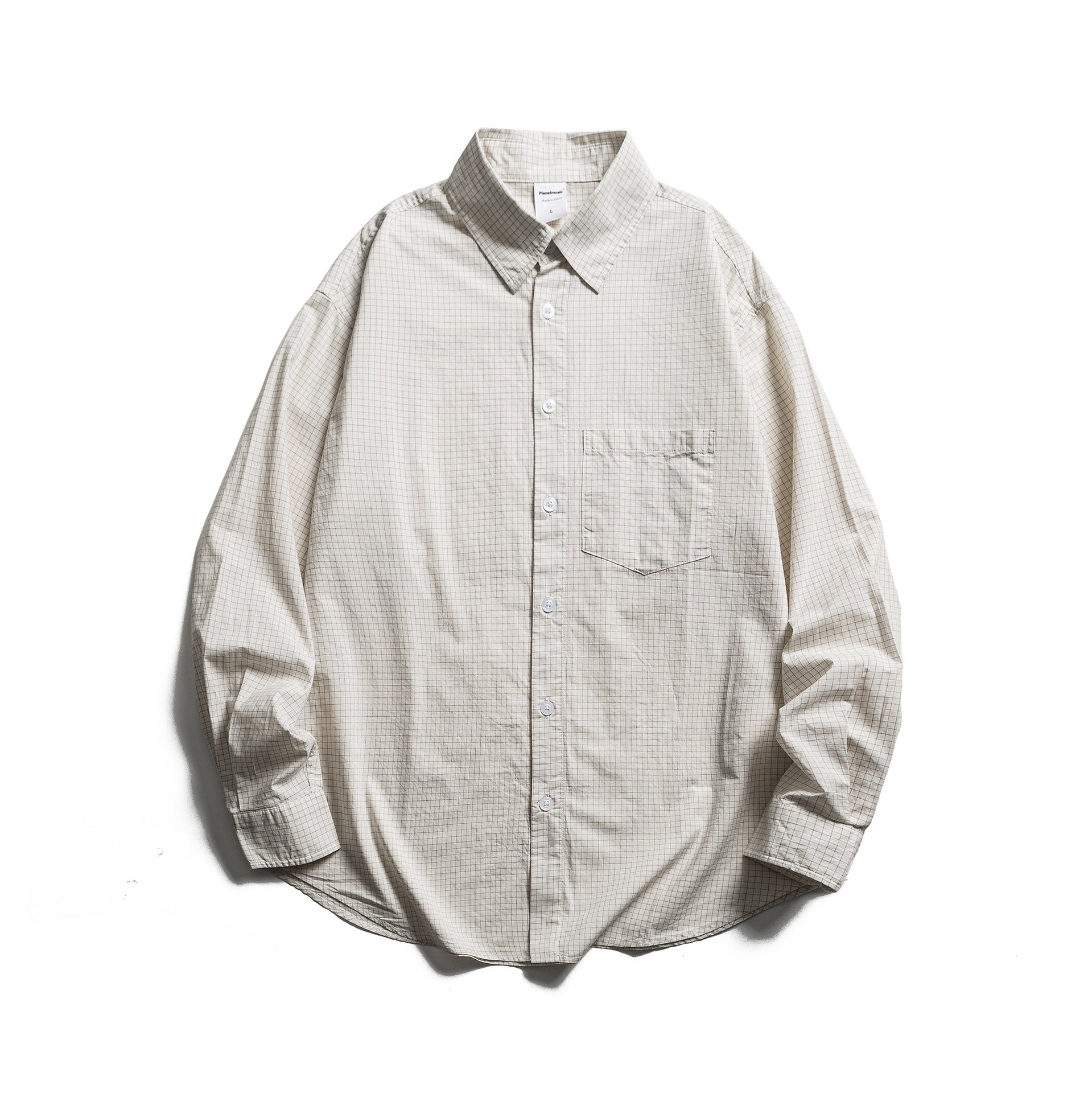 Unisex Loose Oversized Shirt with Pinstripes, Chest Pocket and Drop-Shoulder Chichicherry