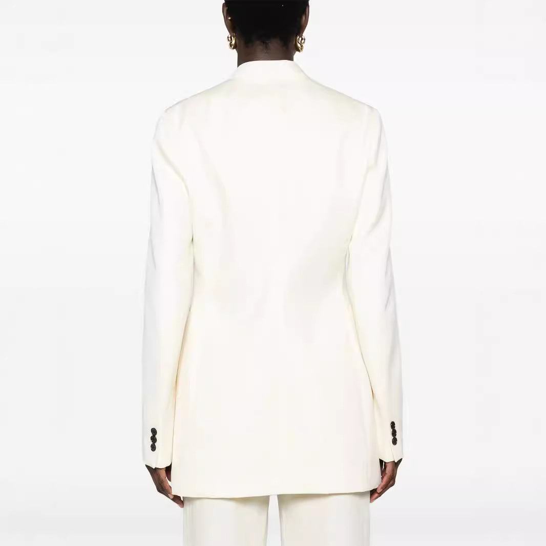 Women Elegant Single-Breasted Long Blazer Set with Wide Palazzo Pants Chichicherry