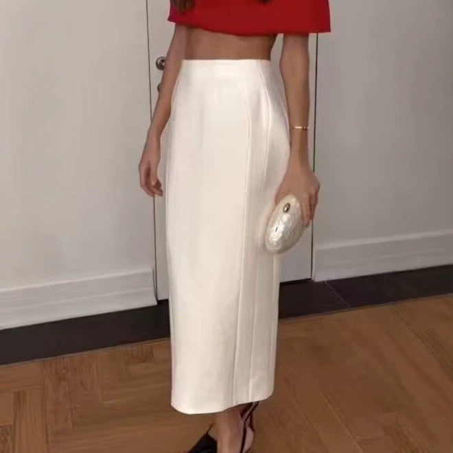 Women's Tailored Midi Skirt Pencil Shape with Vertical Darts Chichicherry
