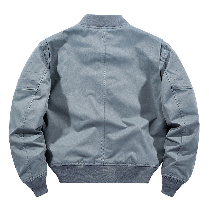 Men's Short-Cut Lightweight Canvas Bomber Jacket in Pilot Cut with Reinforced Shoulder Padding and Hidden Zipper Pockets Chichicherry