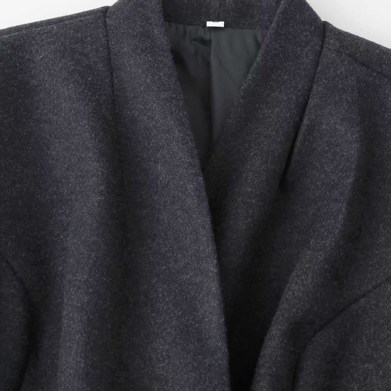 Ladies Elegant Wool Blend Long Coat with Shawl Collarless Look and Single Button Closure Chichicherry