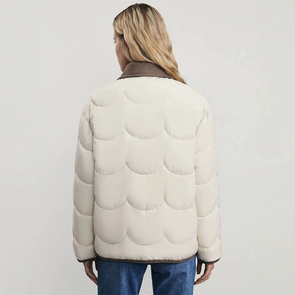 Women's quilted short jacket with wave quilting and cord collar Chichicherry