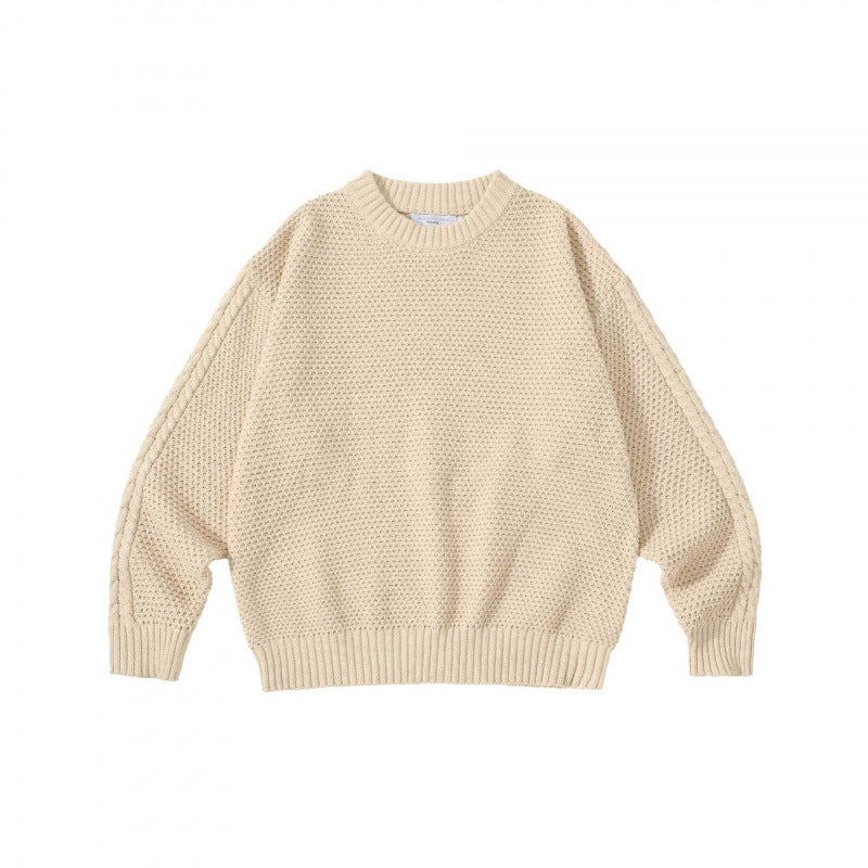 Unisex Oversize Chunky Knit Sweater with Cable Sleeves and Round Neckline Chichicherry