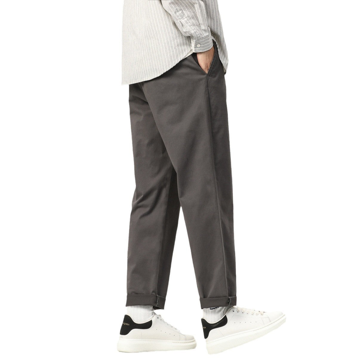 Men's Lightweight Cotton Blend Pants with Elastic Cord Waistband and Straight Leg Chichicherry