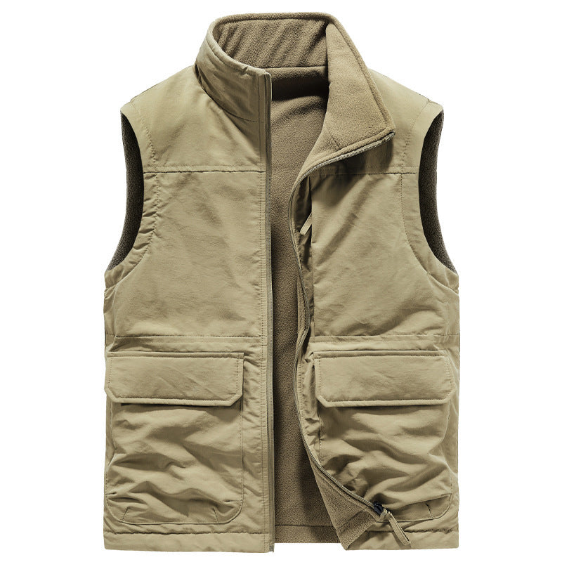 Men's quilted outdoor vest with fleece lining, high collar and multifunctional flap pockets Chichicherry