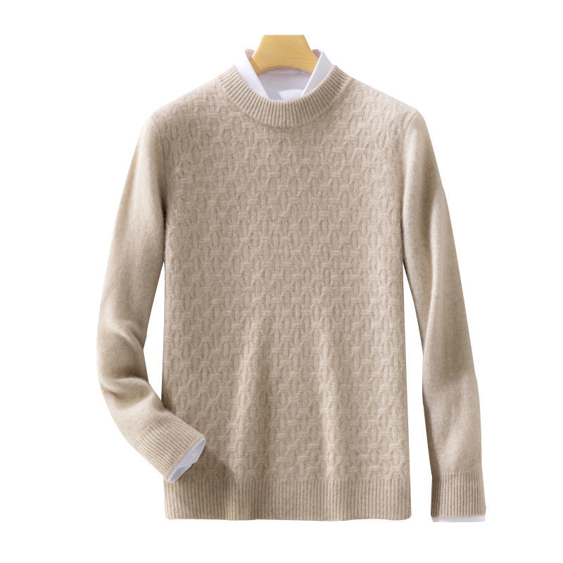 Women Structured Mockneck Sweater in Cashmere Look with Geometric Honeycomb Texture Chichicherry