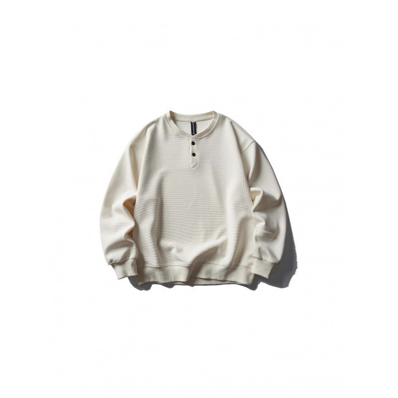 Unisex Waffle Knit Henley Sweatshirt in Oversize Cut with Button Placket Chichicherry