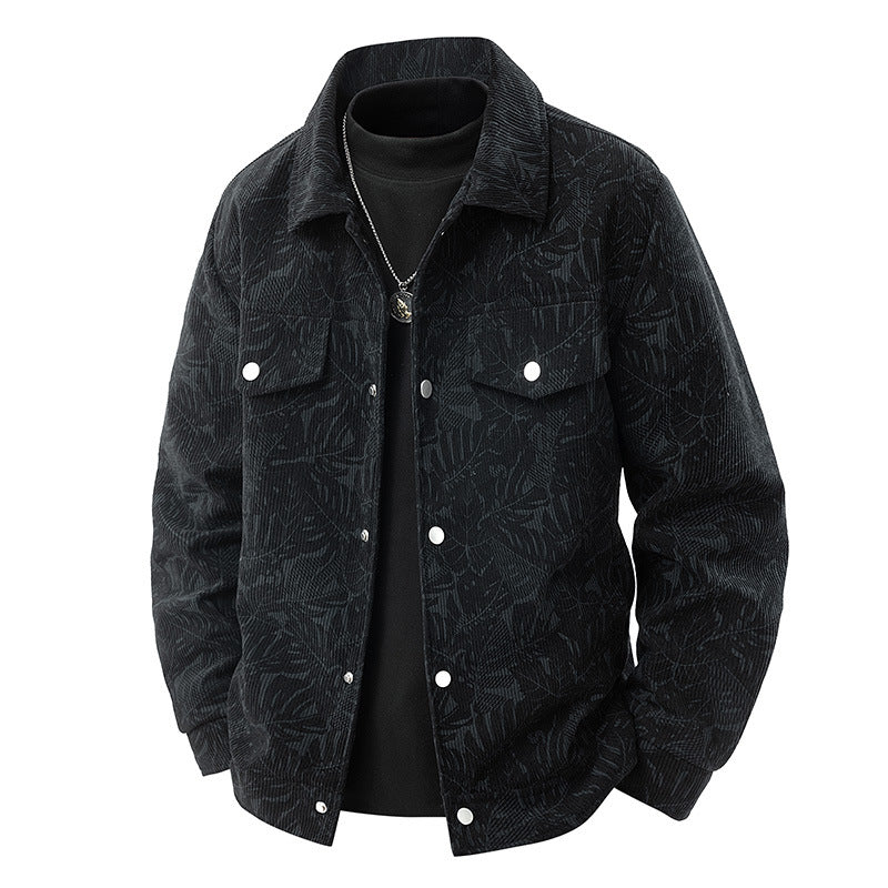 Men's cord overshirt with floral textured print, chest pockets, and relaxed fit Chichicherry