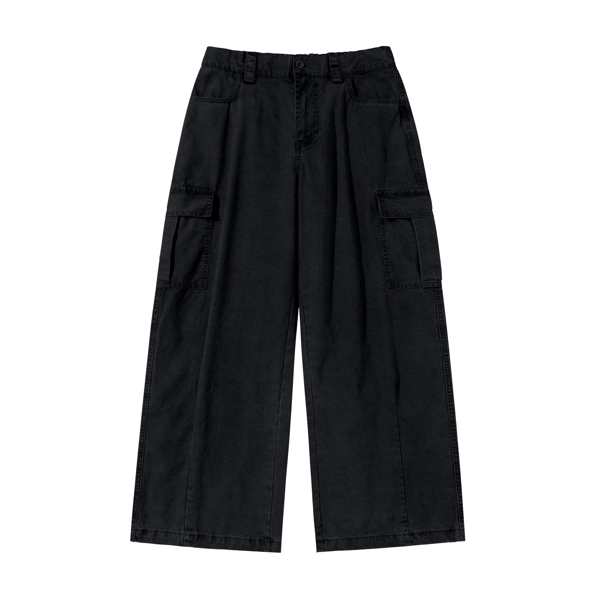 Women's cargo pants with wide leg, high waist, and patch pockets.