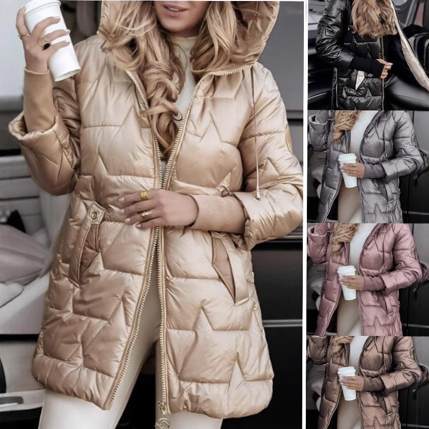 Women’s Quilted Coat Mid-Length with Hood, Padded Thermo Filling and Tailored Silhouette Chichicherry