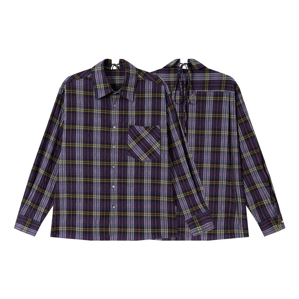 Unisex Loose Oversize Check Shirt in Vintage Look with Slanted Chest Pocket and Straight Hem Chichicherry
