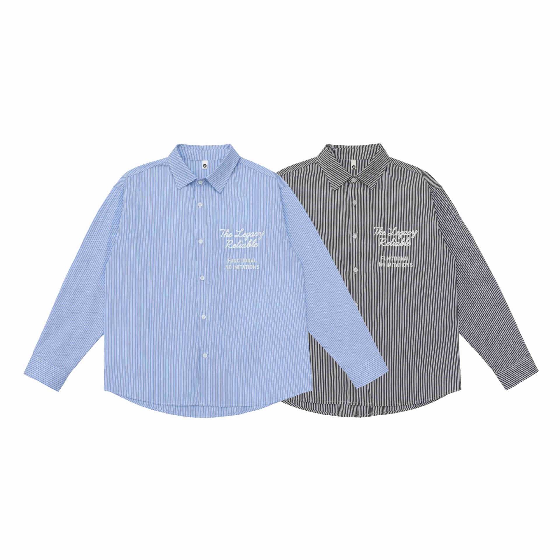 Unisex Oversize Striped Shirt with Stitch Detail and Kent Collar Chichicherry