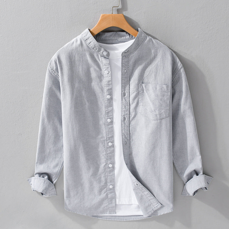 Men's Stand Collar Overshirt made of Cotton Blend with tonal Chest Pocket and Soft-Touch Chichicherry