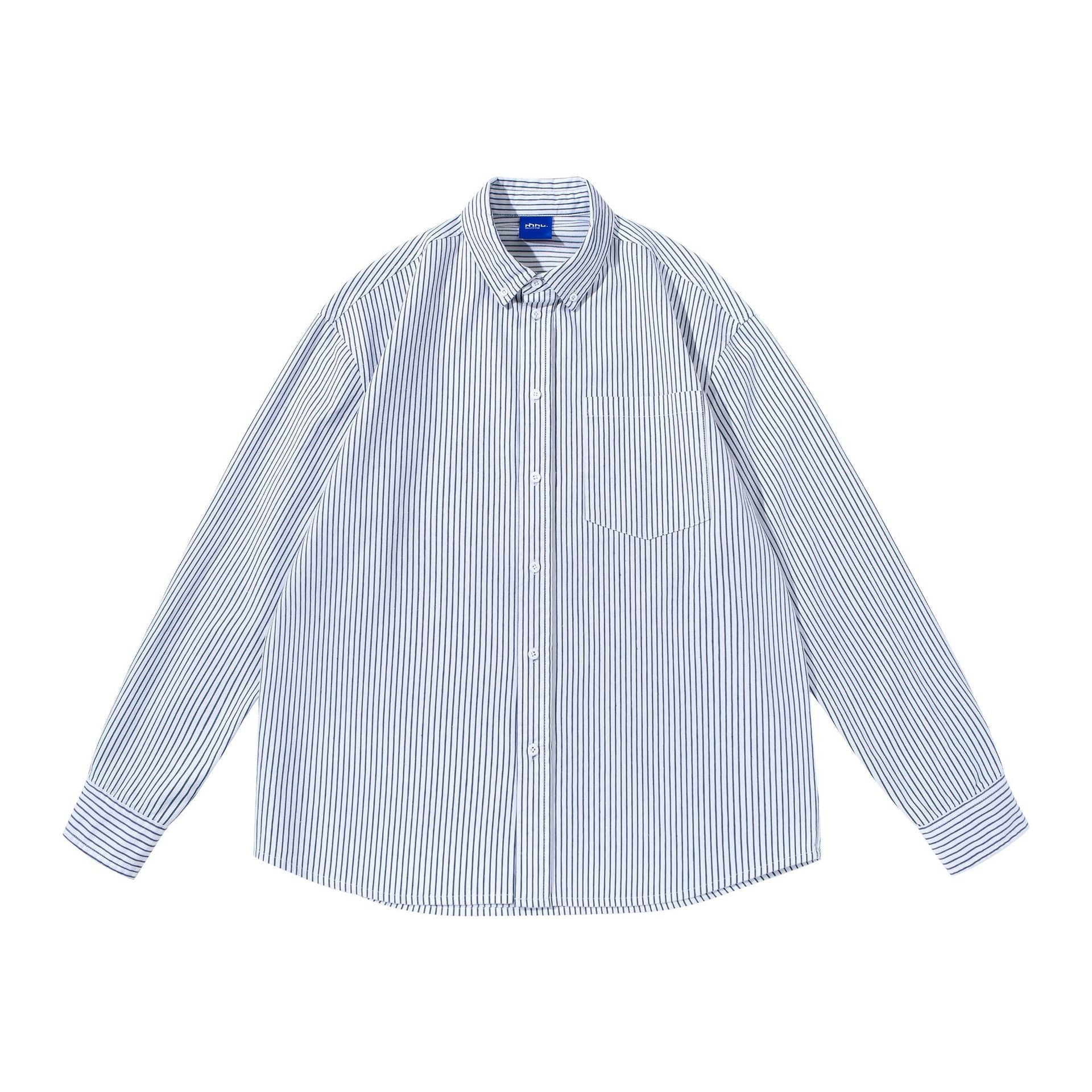 Women's Striped Oversized Shirt in Oxford Style with Button-Down Collar and Chest Pocket Chichicherry
